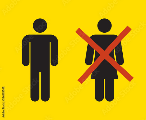 couple designed with sign-style showing a woman canceled. gender discrimination. sexism. human rights