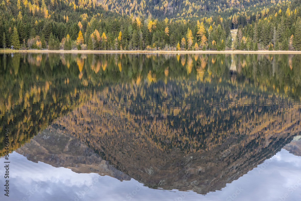 Lake Etrachsee in the Austrian municipality of Krakau in the Murau district of Styria. It is 1,374 meters above sea level in the Krakau Valley, a high plateau in the Schladminger Tauern, Austria