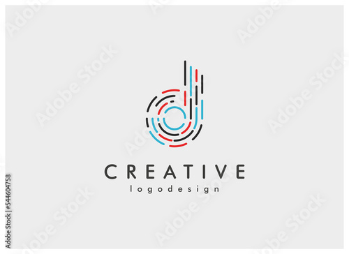 Abstract Initial Letter D Logo. Colorful Letter D with Fingerprint Style Isolated on Grey Background. Usable for Technology, Business, Branding Logo. Flat Design Vector Template