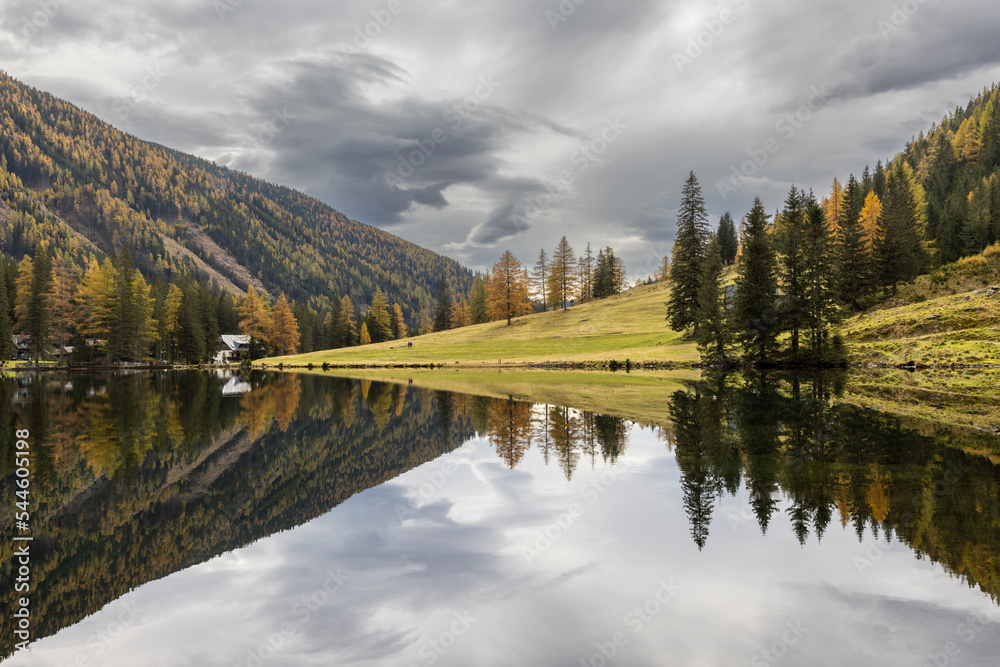 Lake Etrachsee in the Austrian municipality of Krakau in the Murau district of Styria. It is 1,374 meters above sea level in the Krakau Valley, a high plateau in the Schladminger Tauern, Austria