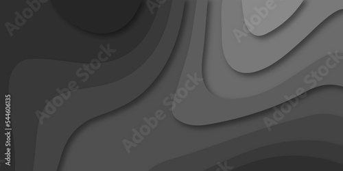 Geometric papercut black luxury background and elements, topography map concept. Abstract paper cut layered black posters. Fluid shapes brochure template. For banner, identity card, cover.