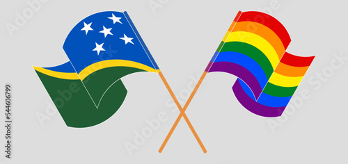 Crossed and waving flags of Solomon Islands and LGBTQ