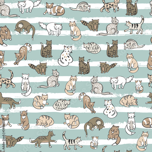 Cat domestic animal vector seamless striped pattern.