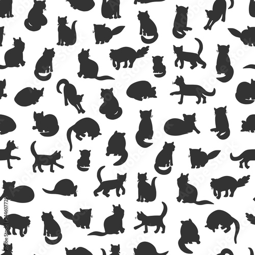 Cat domestic animal vector seamless silhouette pattern.