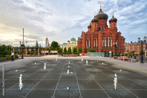 Assumption Cathedral and the fountain in Tula city, Russia photo