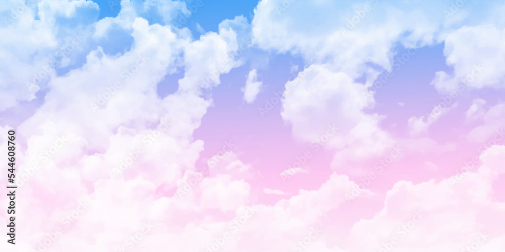 A soft cloud background with a pastel colored pink to blue gradient.