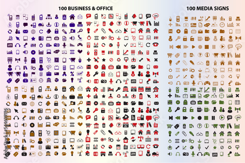 Illustration set of mixed isolated & universal icons