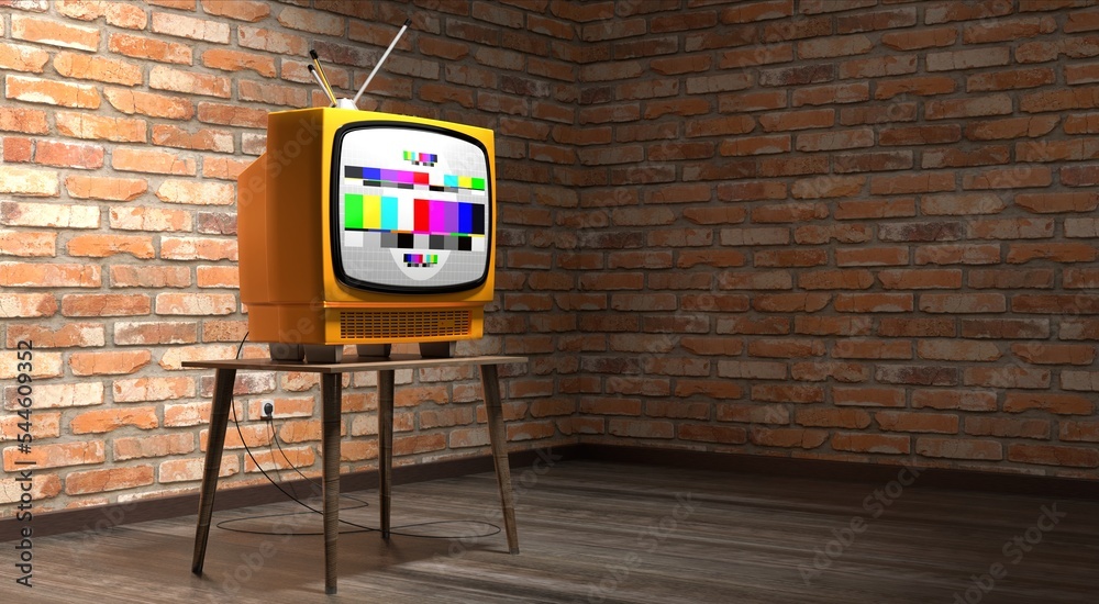 Retro television set, brick walls - 3D illustration