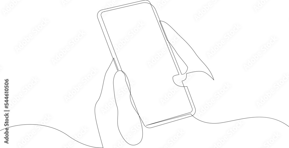Continuous one line drawing of hands holding smartphone. Vector illustration minimalism design smart mobile technology theme.