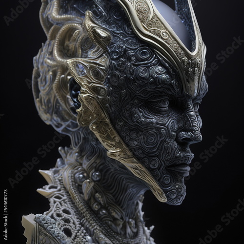 Alien creature legacy creepy Heritage relic Portrait 3D illustration with dramatic lighting closeup zoom shot, reflecting the cultural heritage of another world