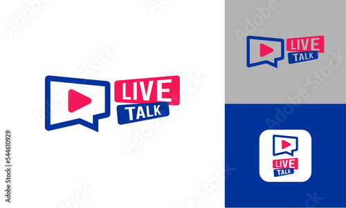 Live talk letter mark on chat bubble play icon logo vector design template