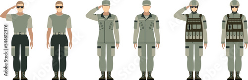Woman in military uniform. Flat vector illustration of a soldier salute.