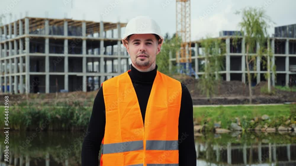 Engineer Camerman Open Young worker engineer talking ta camera about new project status ...