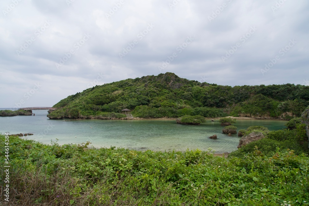 Calm cove in the Imgya marine garden during cloudy weather