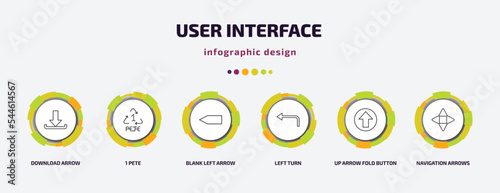 user interface infographic template with icons and 6 step or option. user interface icons such as download arrow, 1 pete, blank left arrow, left turn, up arrow fold button, navigation arrows vector.