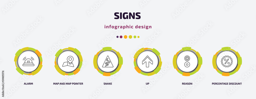 signs infographic template with icons and 6 step or option. signs icons such as alarm, map and map pointer, snake, up, reason, percentage discount vector. can be used for banner, info graph, web, signs infographic template with icons and 6 step or option. signs icons such as alarm, map and map pointer, snake, up, reason, percentage discount vector. can be used for banner, info graph, web,