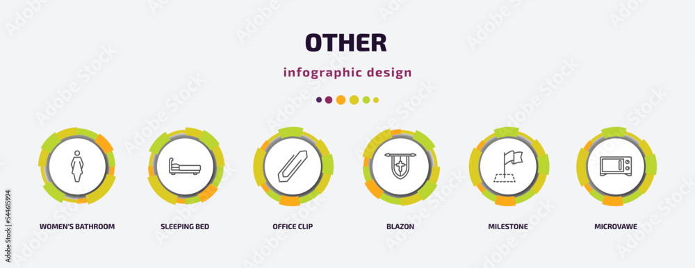 other infographic template with icons and 6 step or option. other icons such as women's bathroom, sleeping bed, office clip, blazon, milestone, microvawe vector. can be used for banner, info graph, other infographic template with icons and 6 step or option. other icons such as women's bathroom, sleeping bed, office clip, blazon, milestone, microvawe vector. can be used for banner, info graph,