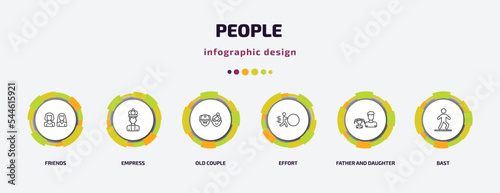 people infographic template with icons and 6 step or option. people icons such as friends, empress, old couple, effort, father and daughter, bast vector. can be used for banner, info graph, web,