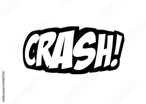 Isolated comic strip speech cartoon with the word Crash. White text, black shadow. 