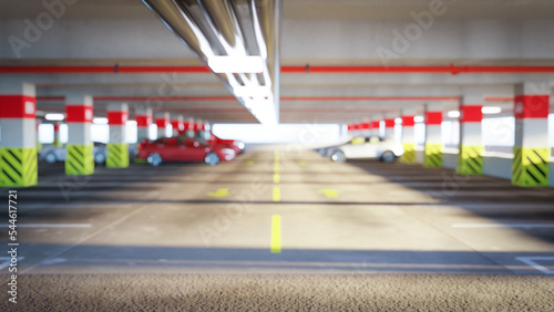 3D illustration rendering. Abstract blurred background of parking