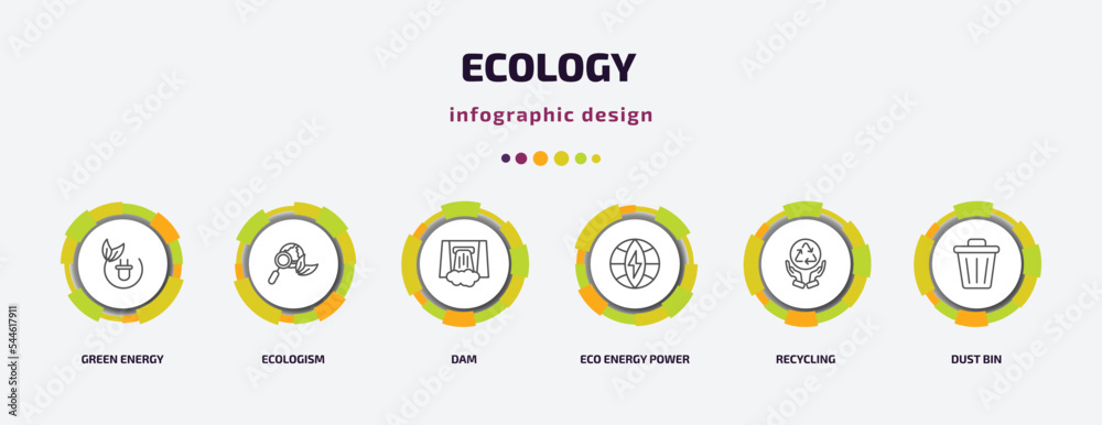 ecology infographic template with icons and 6 step or option. ecology icons such as green energy, ecologism, dam, eco energy power, recycling, dust bin vector. can be used for banner, info graph, ecology infographic template with icons and 6 step or option. ecology icons such as green energy, ecologism, dam, eco energy power, recycling, dust bin vector. can be used for banner, info graph,