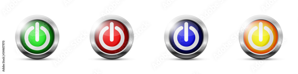 Glossy styled power buttons. Web button with power on/off symbol. Vector illustration. Glossy styled power buttons. Web button with power on/off symbol. Vector illustration.