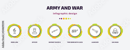 Canvastavla army and war infographic template with icons and 6 step or option