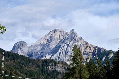 View of city of Canazei. Its a comune (municipality) in Trentino in the northern Italian region Trentino-Alto Adige/Sudtirol.