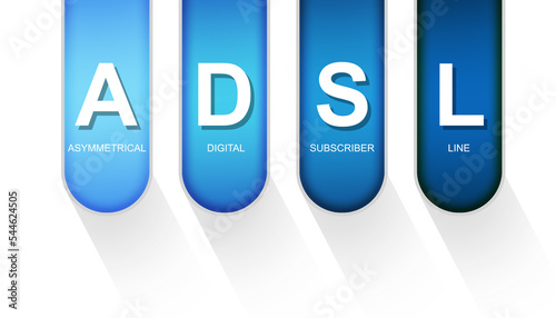 ADSL as Asymmetrical Digital Subscriber Line acronym isolated