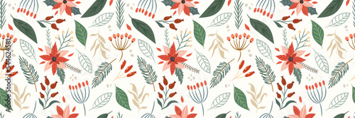 Winter floral seamless long pattern