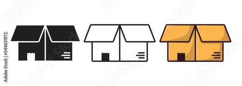 Unboxing, open box icon. Flat colors style simple icon design