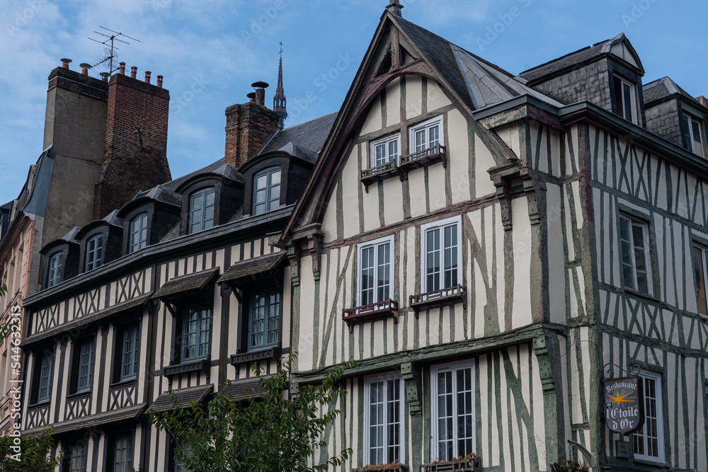 Street with timber framing houses in Rouen, Normandy, France