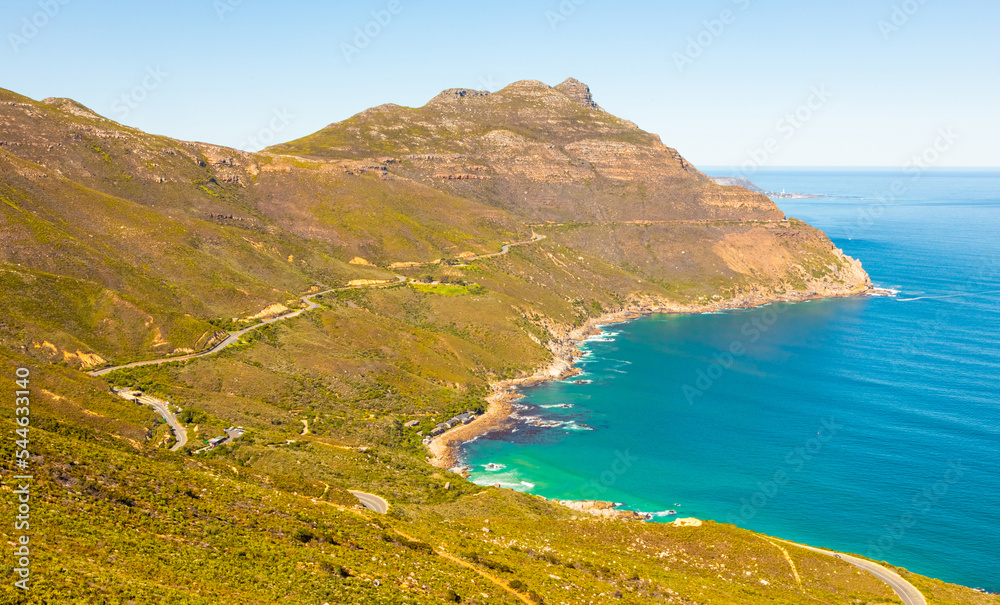 Chapman’s Peak Coastal mountain landscape with fynbos flora in Cape Town