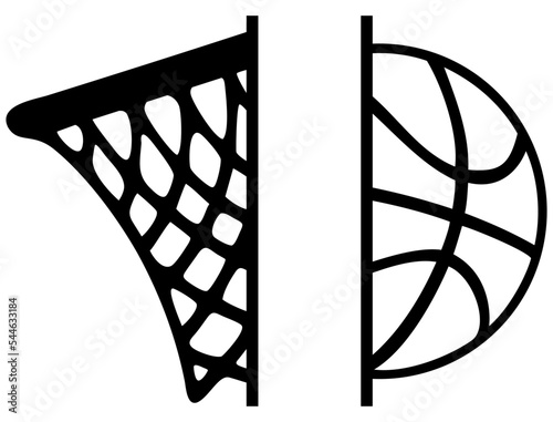 Black Bold Half Basketball and Half Hoop- Split Name Frame
