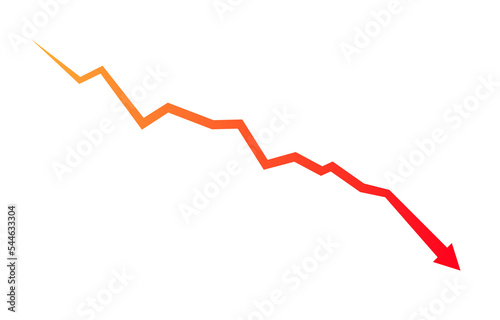 Red arrow down icon. Indication decline arrow sign. Financial decrease statistic graphic symbol. Financial losses chart. Vector illustration