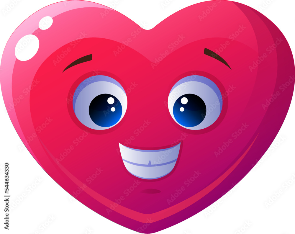 Fototapeta premium Funny cartoon heart smile flat icon 3d pink emoji