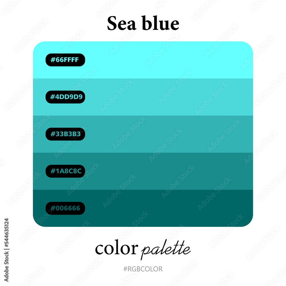 Sea blue color palettes accurately with codes, Perfect for use by illustrators