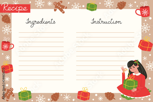 Christmas holiday baking recipe template with ingredients and instructions