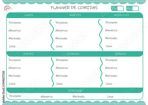 Planificador semanal de comidas, organizador semanal de comidas