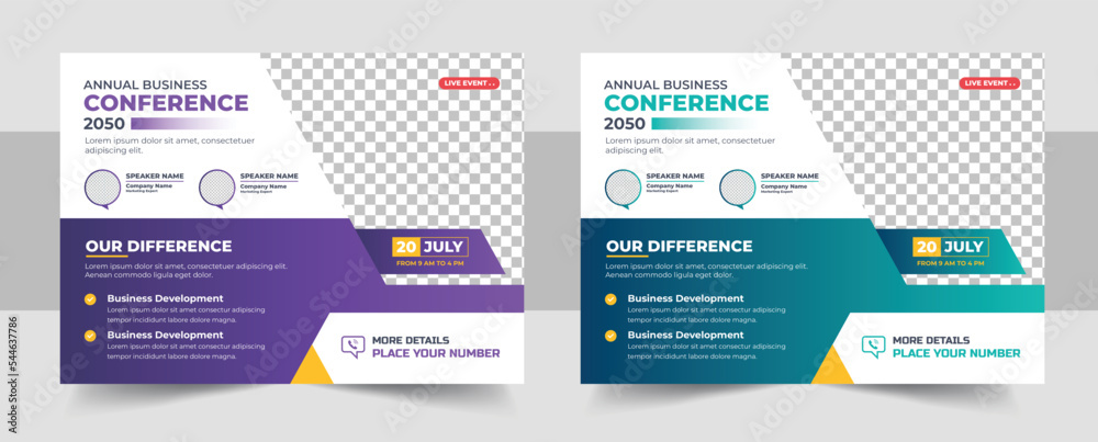 Corporate horizontal business conference flyer template design bundle. Conference flyer and invitation banner template design. Annual corporate business workshop, meeting & training promotion poster Corporate horizontal business conference flyer template design bundle. Conference flyer and invitation banner template design. Annual corporate business workshop, meeting & training promotion poster