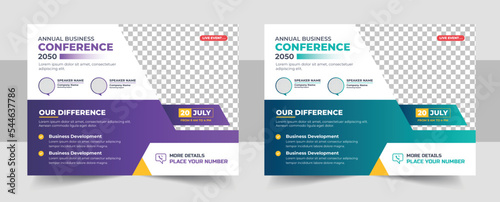 Corporate horizontal business conference flyer template design bundle. Conference flyer and invitation banner template design. Annual corporate business workshop, meeting & training promotion poster