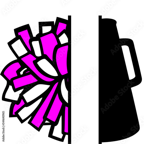 Half Megaphone and Pom Pom, Split Name Frame, Sport Design