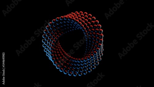 Twisted circle of spheres on black background