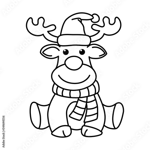 Cute rain deer bells cartoon characters vector illustration. For kids coloring book.
