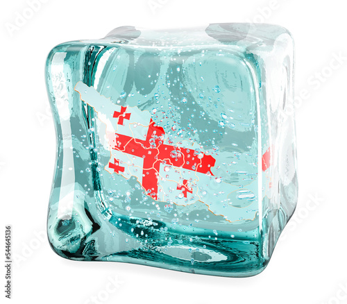 Georgian map frozen in ice cube  3D rendering