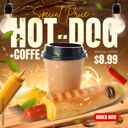 Hot Dog Coffe Template in Vector