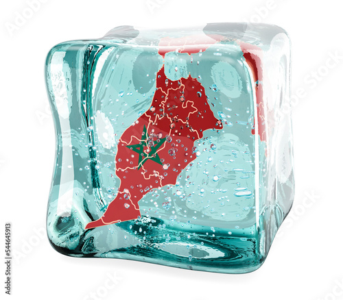 Moroccan map frozen in ice cube  3D rendering