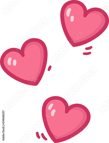 Hand drawn flying cartoon hearts pink color. Design elements for Valentines day, 14 February. (ID: 544646357)