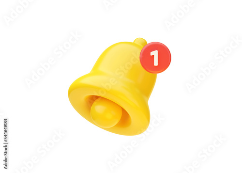 Bell icon 3d render - mail ui yellow illustration, alarm element, new attention web concept and gold online push sign photo