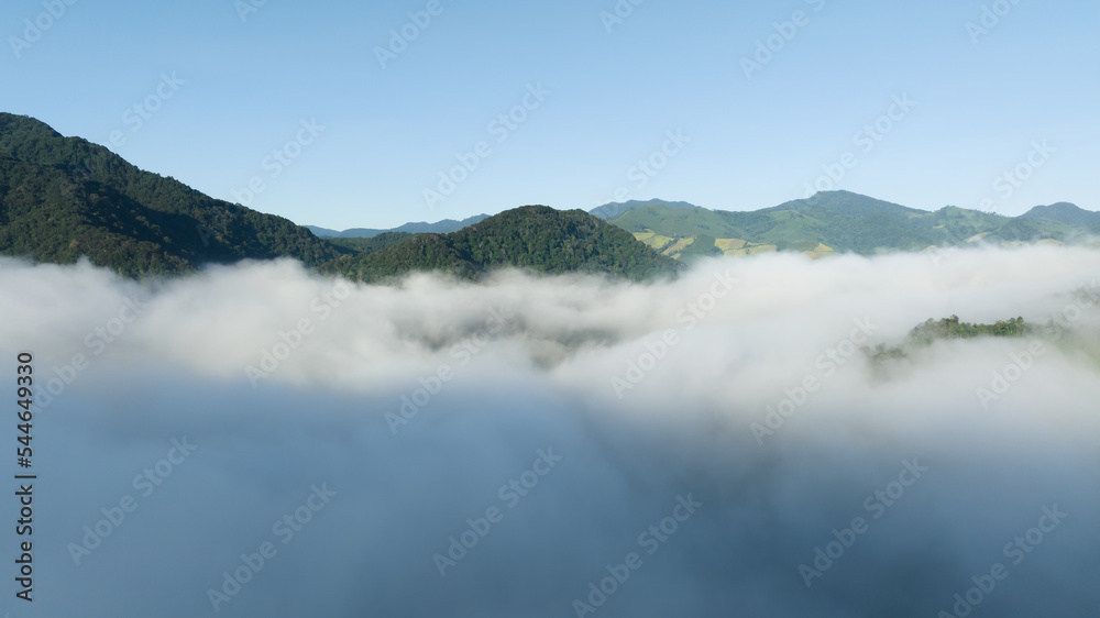 Fototapeta premium beautiful landscape sea of mist in the valley and sky in Nan Province Thailand,